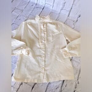 Vintage lady holiday cream color long sleeve lace blouse size small